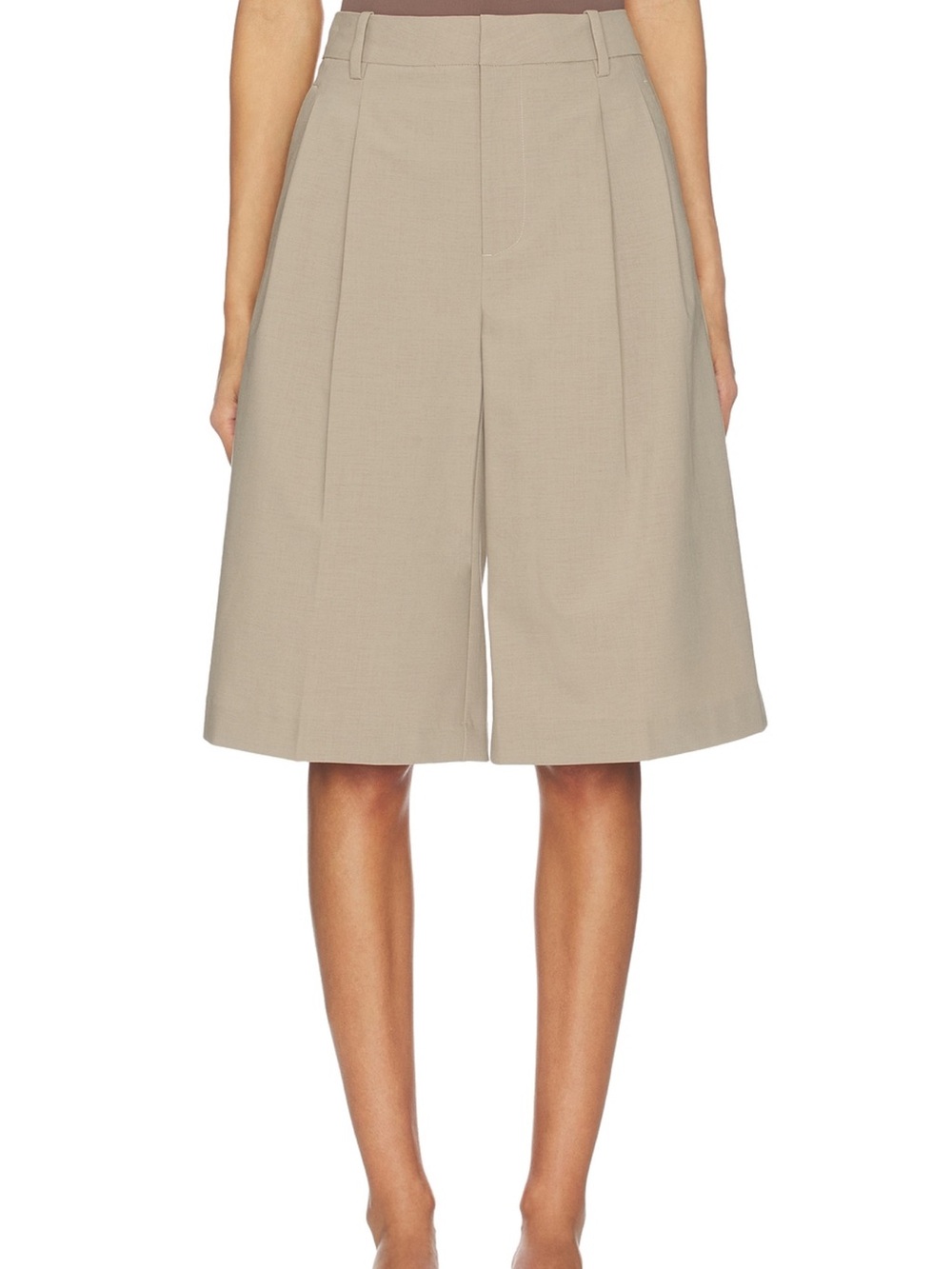 Eaves Colby long shorts in taupe - High-Waist Pleated Bermuda Shorts - Beige